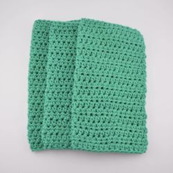 set of 3 handmade crochet cotton dish wash cloth 8.5x9 in jade green