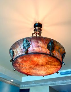 30”w Hand Carved Alabaster Ceiling Lamp- Large And Heavy
