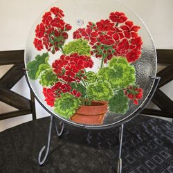 Peggy Karr Geranium in a Pot Fused Glass Bowl Plate Colorful Handcrafted Artwork
 13.5 Inches