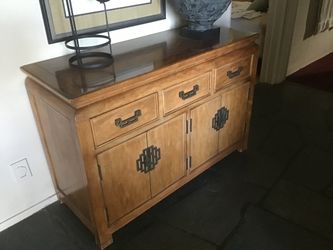 Vintage Chinese-Style Wood Sideboard – Decorative Brass-Tone Hardware