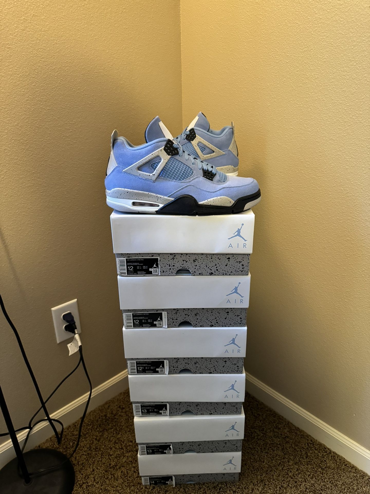 Brand new Air Jordan University Blue 4’s sizes 12-14 with original box and proof of purchase. No trades sorry cash is king.