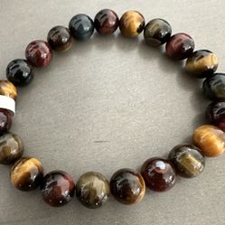 New, Men’s Triple Tiger Eye Stone Bracelet. Jewelry Bag And Meaning Included. Great Christmas Gift.