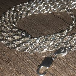 Solid 925 Sterling Silver Diamond-Cut Rope Chain / 22inch X 3.5mm 