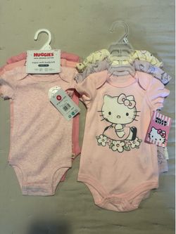 Brand New Baby Girl Bodysuits (3M) – Huggies Organic Cotton & Hello Kitty