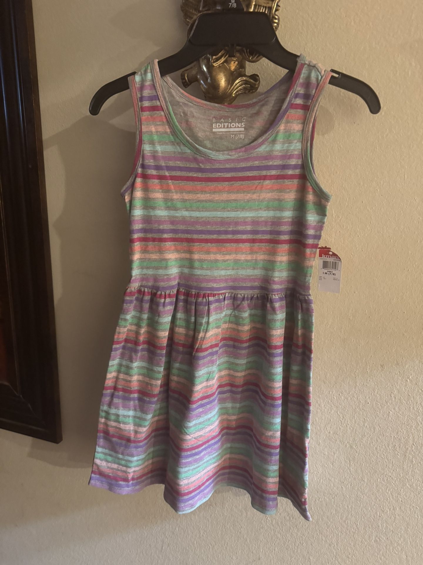 New Basic Editions Size M 7/8 Girls Striped Sleeveless Dress