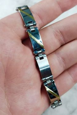 2 Modern Stainless Steel+ 14k Yellow Gold Mens Bracelets