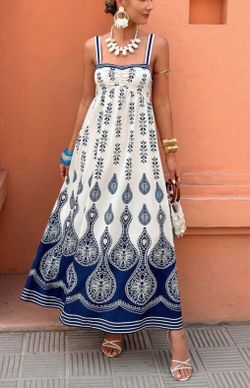 White and blue patterned maxi dress