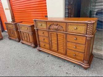 Tropical Carved Wood Bedroom Furniture Set
