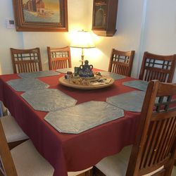 Large Well Made Heavy Solid Wood Dining Table With Eight Chairs when Leaf is in measurements 5 x 5
