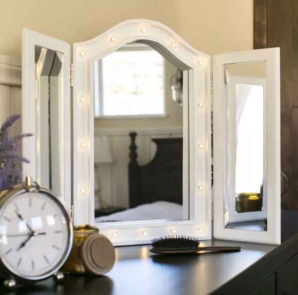 Cosmetic Beauty Mirror Lighted Tabletop Tri Fold Vanity W Cosmetic Beauty Mirror Lighted Tabletop Tri Fold Vanity W Led Lights Hollywood Vintage Style Upgrade For Any Bedroom In Arlington