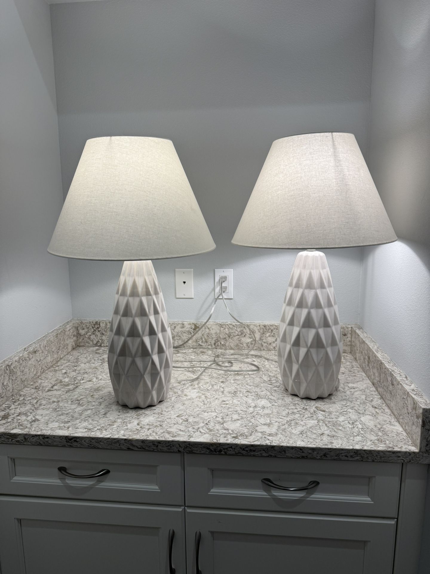 Pair of Modern White Ceramic Table Lamps