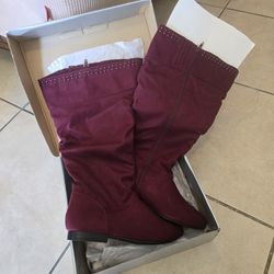 Wine/ Burgundy knee-high suede boots