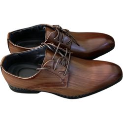 Wooden Pattern Leather Men’s Lace-Up Shoes 