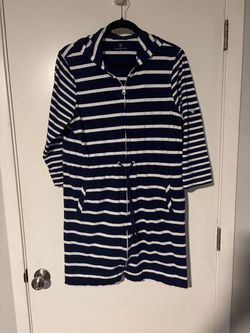 Lands' End Navy Striped Zip-Up Cover-Up