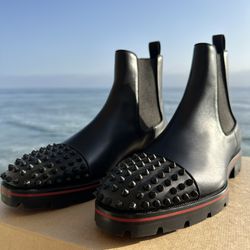 New Christian Louboutin Men Melon Spikes Calf Leather Black Boots 44 (11)