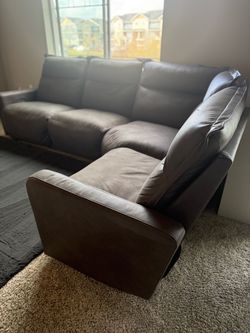 Gray, Brown Leather Sectional Sofa Electric
