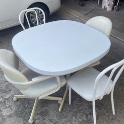 Small White Table w/ 4 Chairs And Leaf