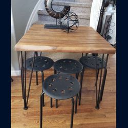 Space Saver Wooden 32" Square Table 30"- H & 4 Acrylic/Metal Stools