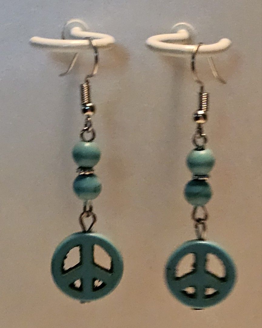 New Turquoise,  Silver, Ball And Piece Symbol Earrings 