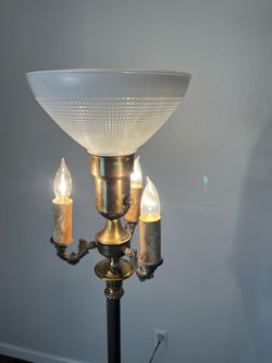 Vintage Brass torchiere floor lamp with candelabra