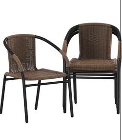 Lila Modern Rattan Indoor/Outdoor Stackable Dining Chairs, Stacking Rattan Bistro Chairs for Patio or Restaurant, Set of 4, Brown brand new in box $13