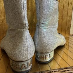Chanel spectator, silver and black ankle boots 37