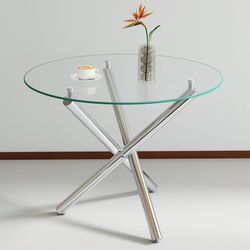 Modern Round Dining Table for 2 4 People, 36 in Glass Kitchen Dining Room Table 