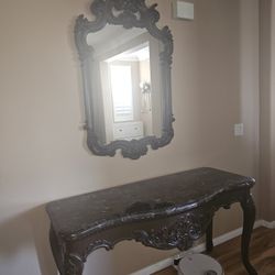 Marble Top Antique Entry Table With Mirror