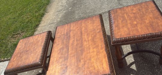 Set of 3 Carved Wood Nesting Tables