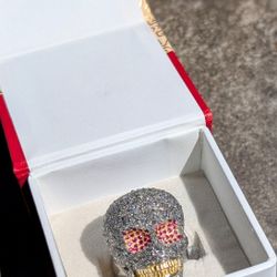 Custom Skull Ring 9.25 Silver With Rubies And Diamonds