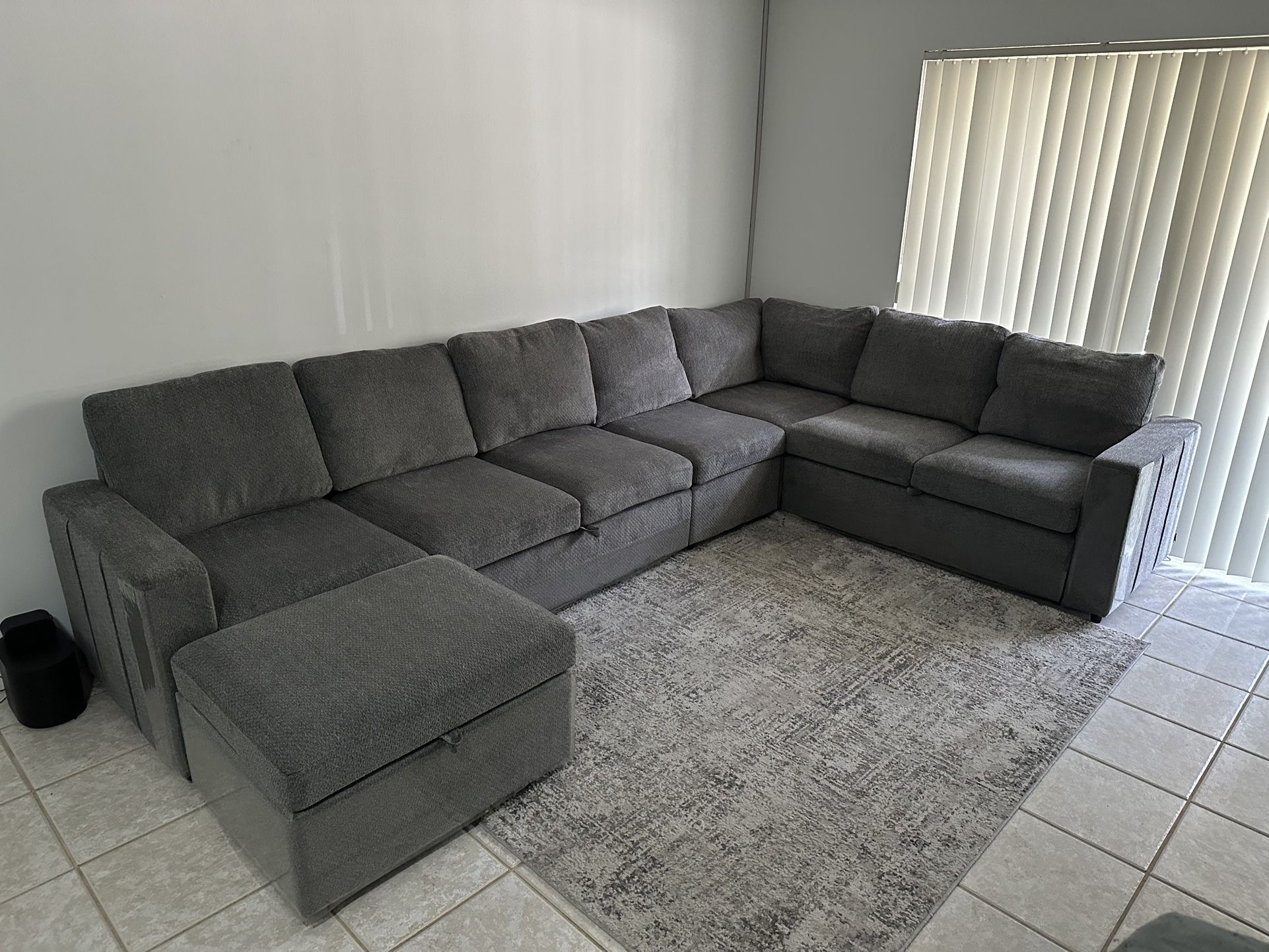 Gray Modular Sectional Doble Sofa Bed with storage ottoman up to 8-10 persons