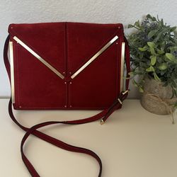 REISS 100% AUTHENTIC Mira Metal Trim CLUTCH Crossbody Hand Shoulder Bag Red Gold