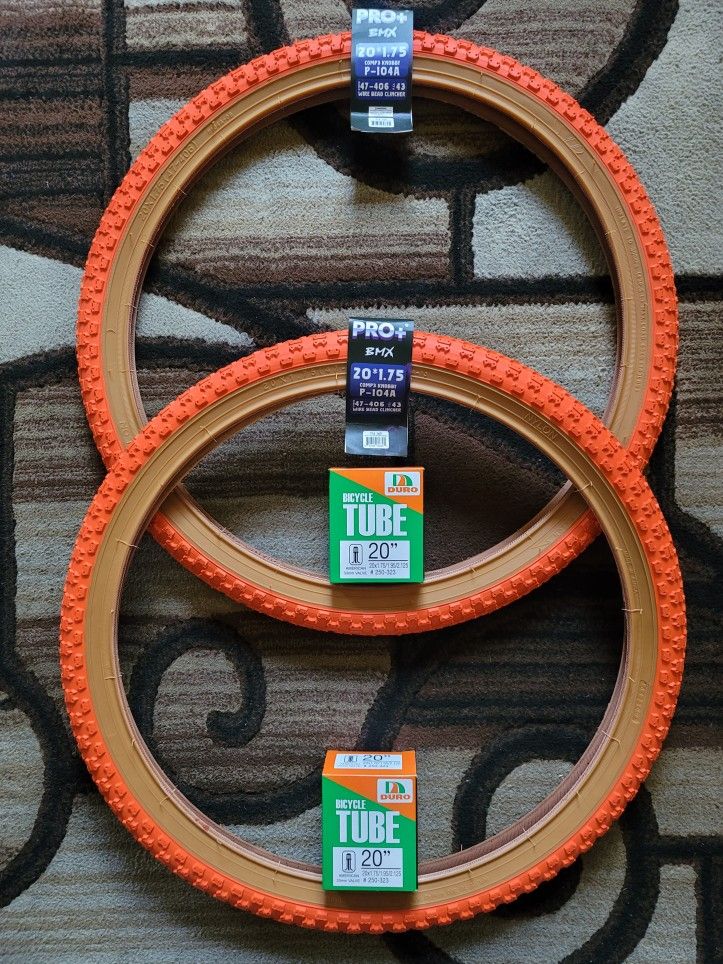NEW Bicycle Bmx Tires 20" Orange Gum Knobby Pattern