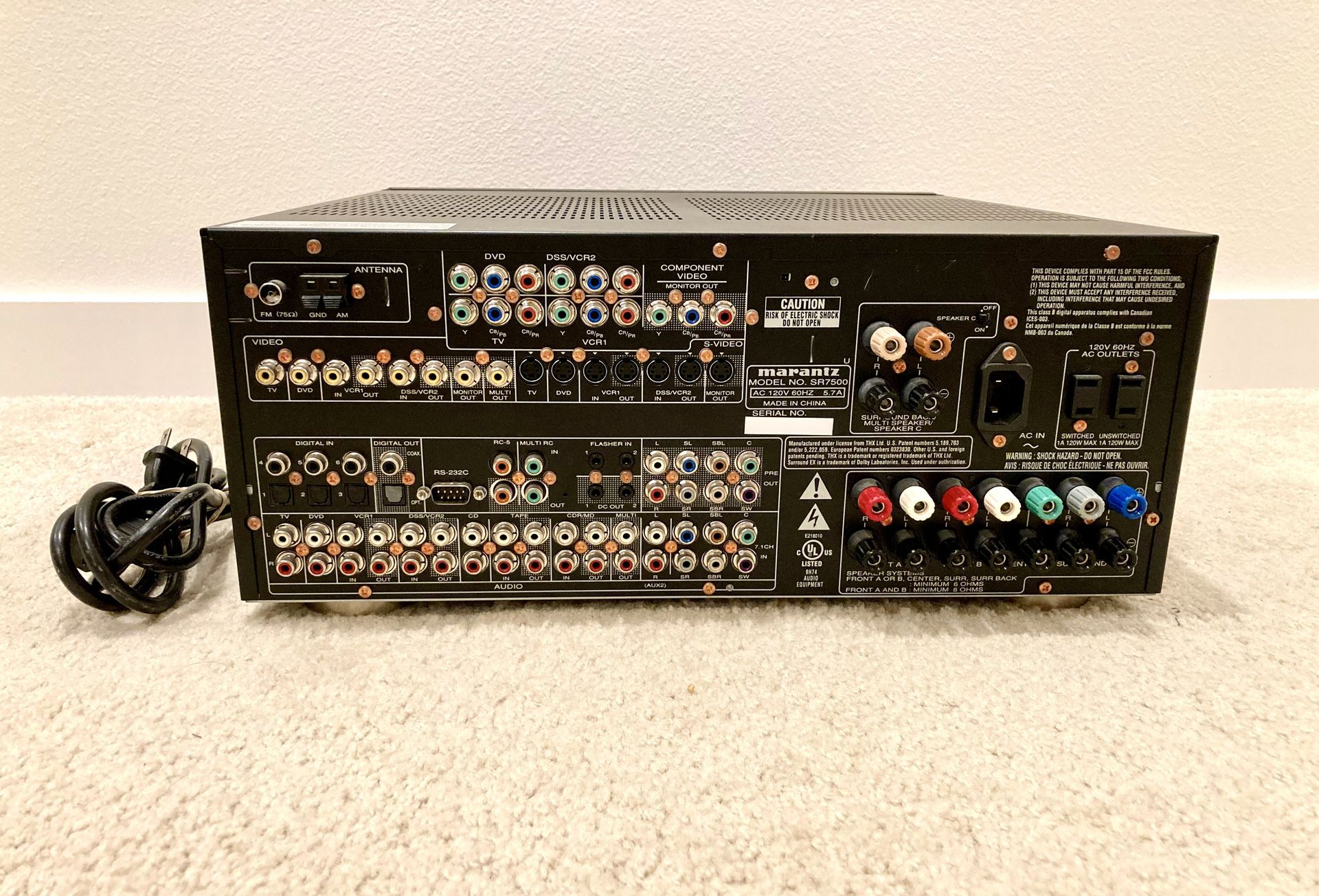 Marantz SR7500 105watt 7.1THX Receiver. High end a few years ago and sounds great. In very good condition.