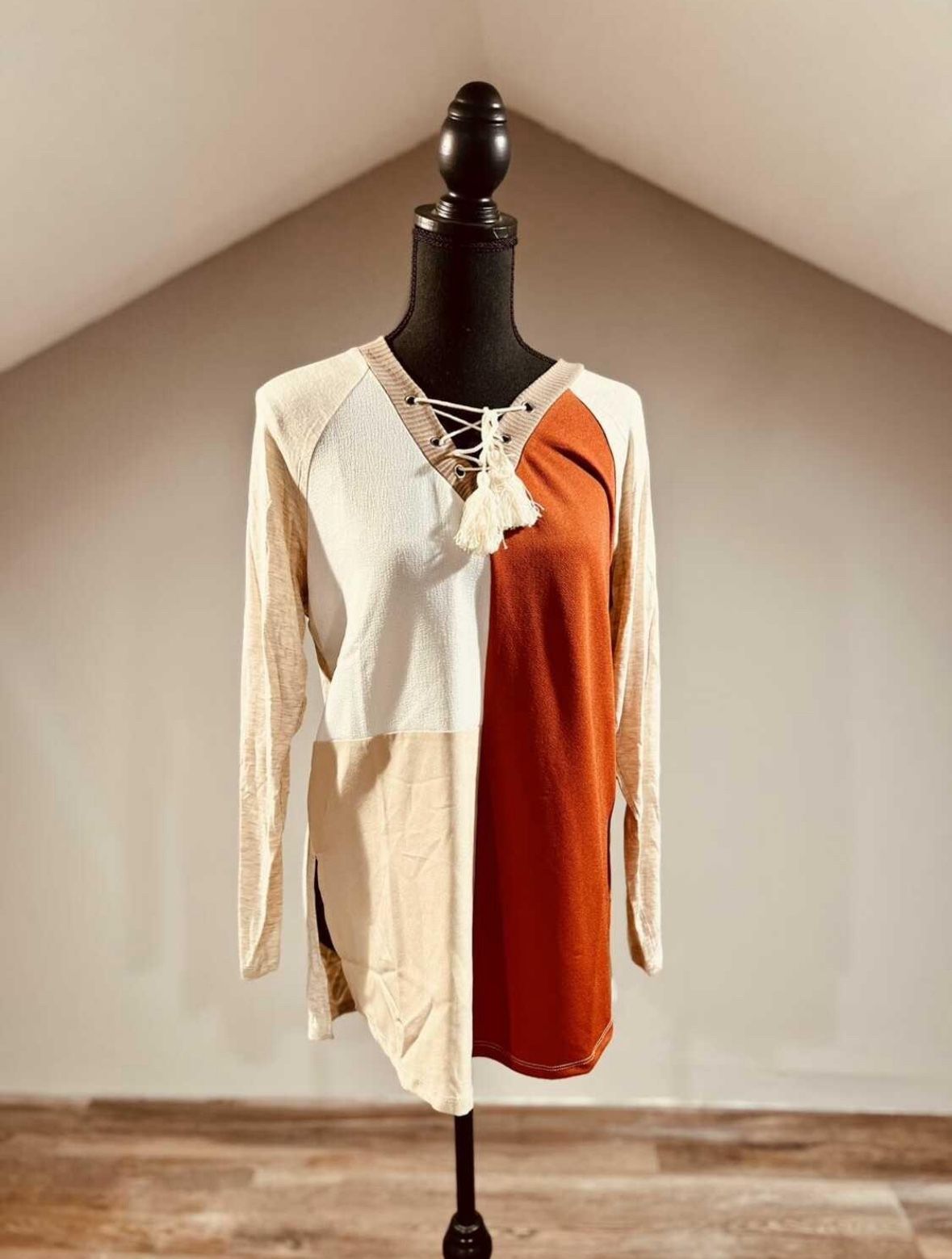 New Small White Beige and Rustic Orange Sweater