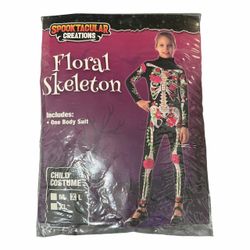 Floral Skeleton Girls Child’s Halloween Costume. Size Large (New) *One BodySuit.