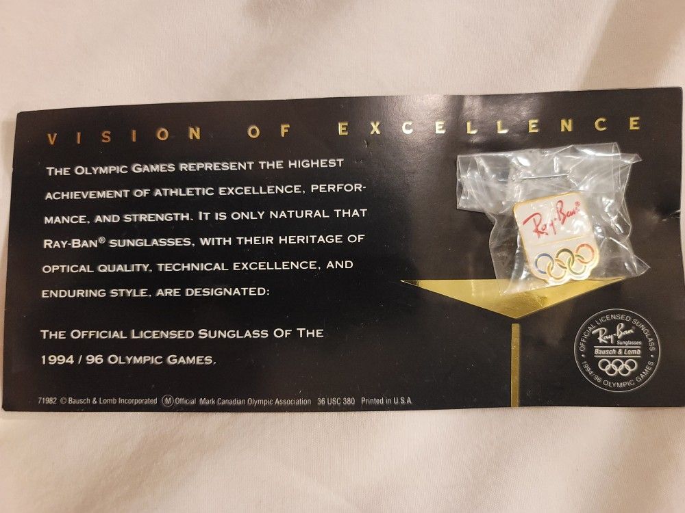 Ray-ban Olympic Lapel Pin 1994/96 Games/ Vintage Pin 