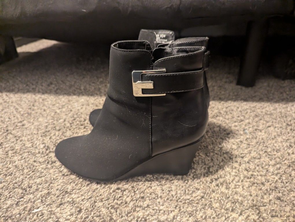 Black Velvet Wedged Ankle Boots