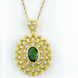 Ruby Sapphire Simulated Emerald Pendant Necklace for Wom (Emerald)