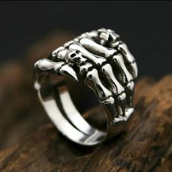 Stainless Steel Cross Skull Ghost Claws Ring