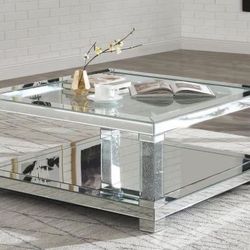 Brand New Glam Mirror Coffee Table with Faux Diamonds
