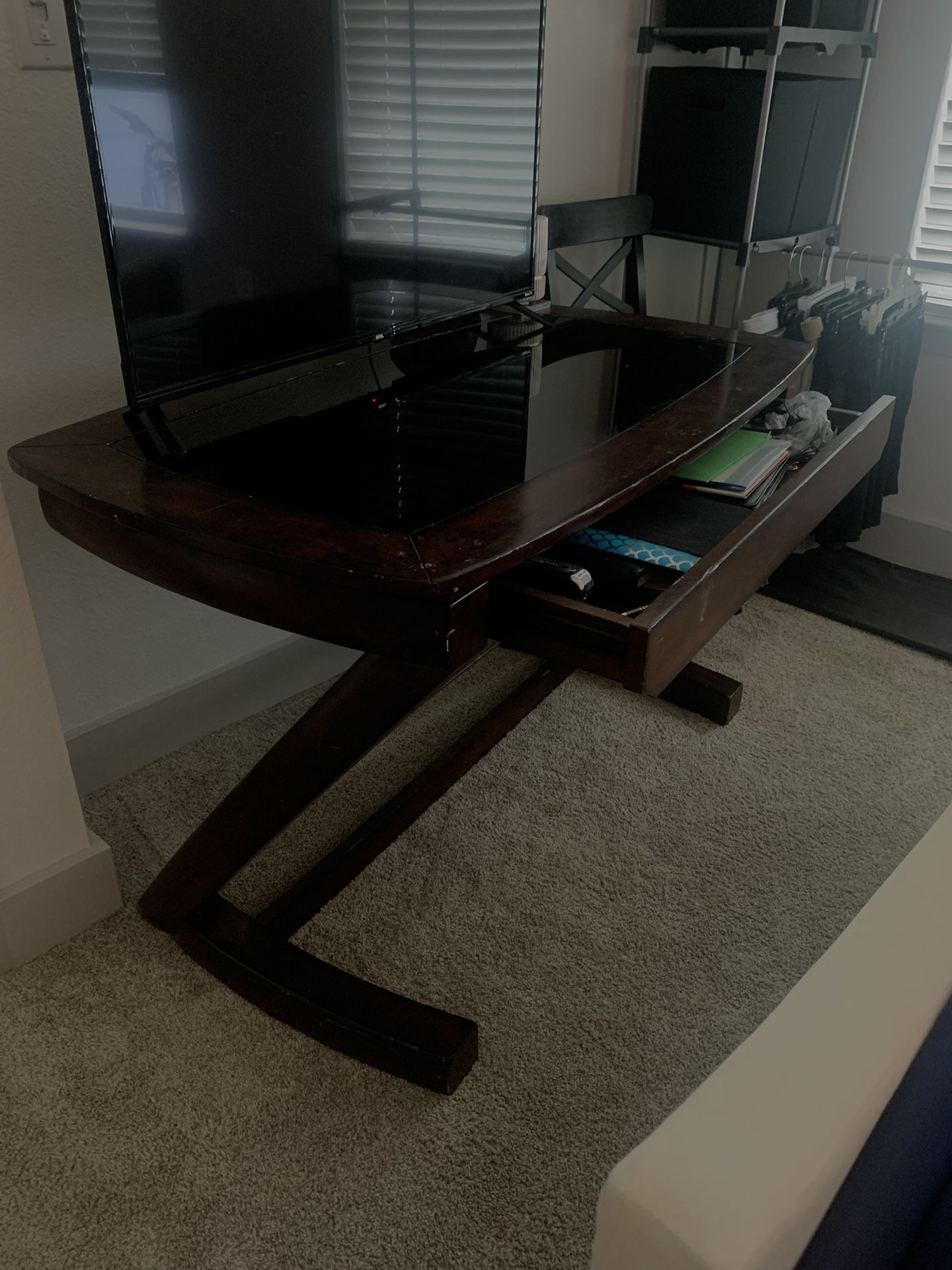 Wooden Glass Table With Drawer