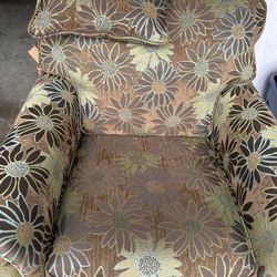 Upholster Compfy Chair,ottoman And Pillow In Browns,teal Flower Pattern 