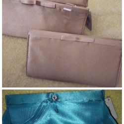 Satin style bow front  sophisticated clutch purse brand new 2 pink 1 blueI have three satin evening purses by noteworthy brand new with original Tags.