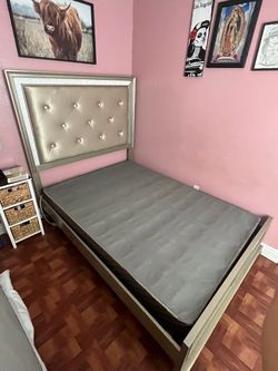 Queen Size Bed Frame with Upholstered Headboard