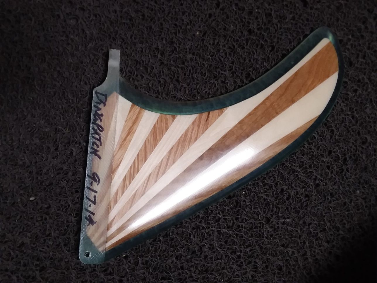 Custom made wood longboard fin