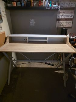 Wood Top Desk with Hutch and Metal Legs