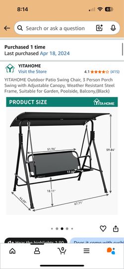 Used YITAHOME Outdoor Patio Swing Chair