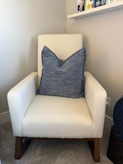 White Upholstered Rocking Chair with Wood Base
