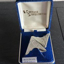 VINTAGE PAIR SILVER DRESS SHIRT COLLAR TIPS MONTANA SILVERSMITH